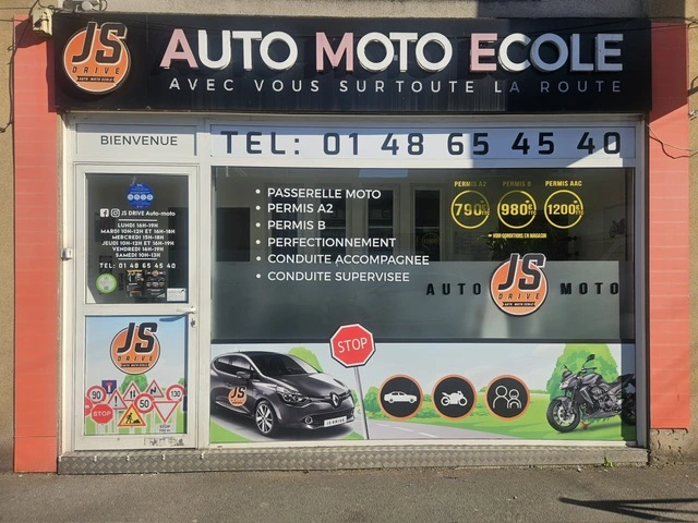 Vitrine de l'auto-école JS Drive à Villepinte, proche de Sevran